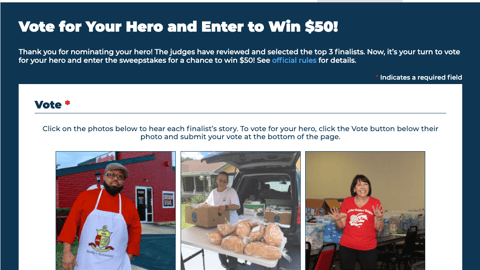 Sparkling Ice 'Cheers to Heroes' Voting Web Page